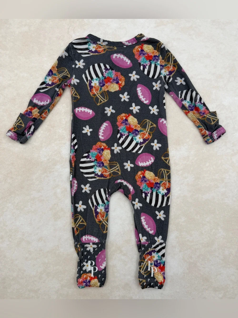 Posh Peanut Charcoal Floral Football Zip One-Piece